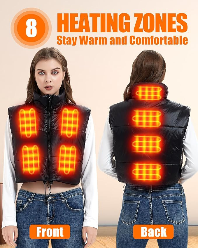 Cropped Women Heated Puffer Vest, Lightweight Heating Crop Vest With 10000 Battery, 8 Heated Zoon... | Amazon (US)