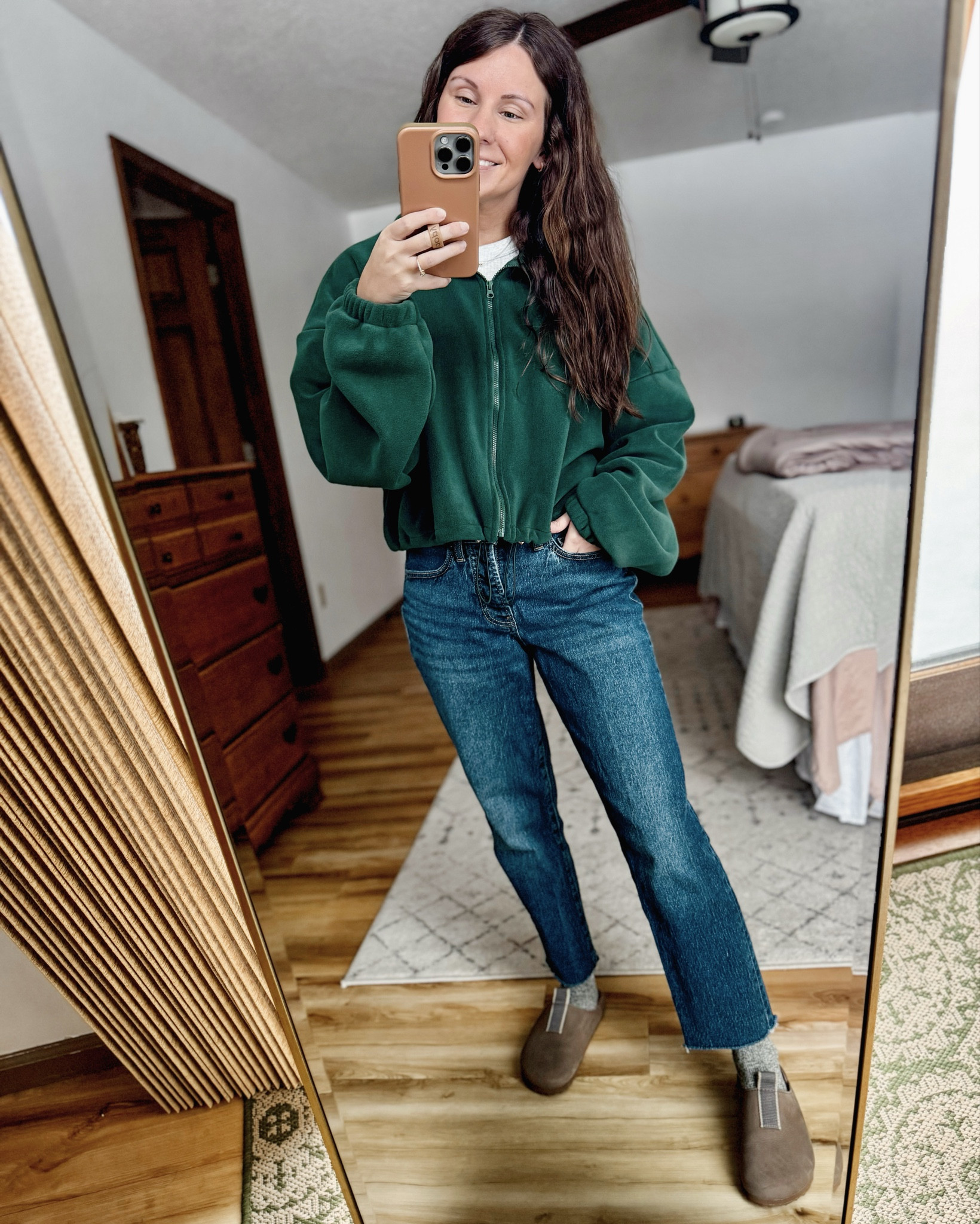 Wearing small in my tee, small in my fleece zip up, and 0 petite in my jeans. My clogs are fit true to size and are size 6. 

#LTKPetite #LTKgrwm #LTKootd