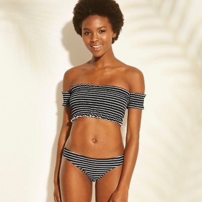 Women's Smocked Underwire Off the Shoulder Bikini Top - Xhilaration&#153; Black Stripe | Target