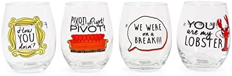 Friends TV Show Iconic Quotes Stemless Wine Glasses, Set of 4 | Amazon (US)