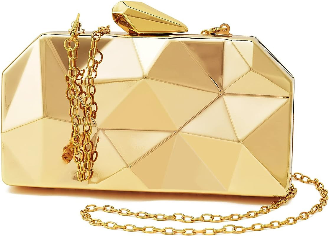 YAPAIOU Women Lattice Pattern Metal Evening Clutch Bag,Geometric Evening Clutch Purse Handbag Wed... | Amazon (US)