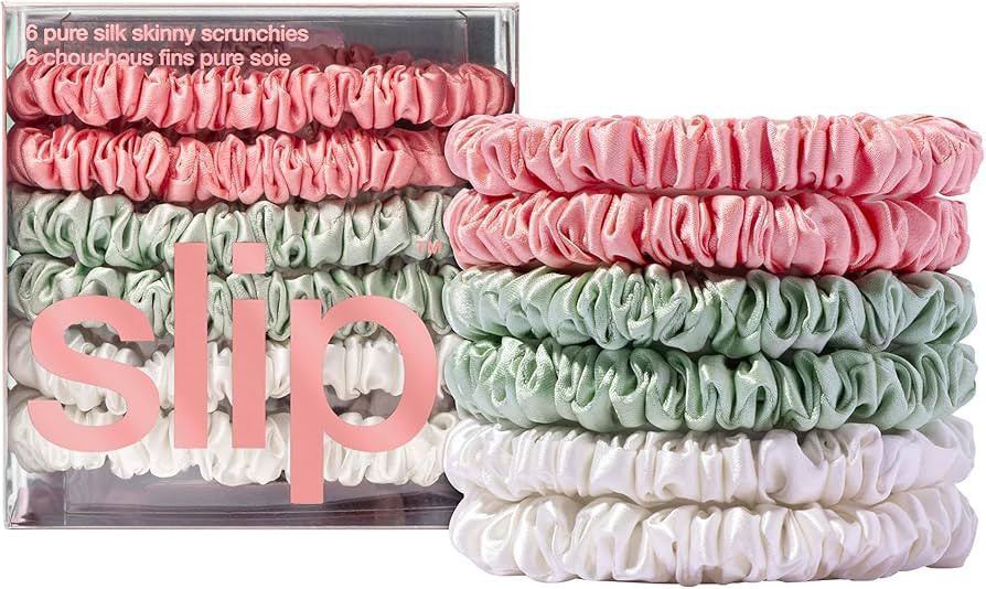 Bellerose Silk Skinny Scrunchies - 100% 22 Momme Mulberry Silk Hair-Friendly Elastic Set (6 Luxur... | Amazon (US)