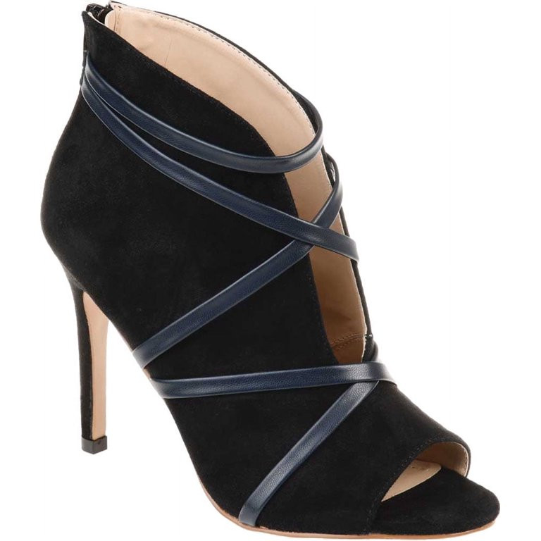 Women's Journee Collection Samara Heeled Open Toe Bootie Black Faux Suede 7.5 M | Walmart (US)