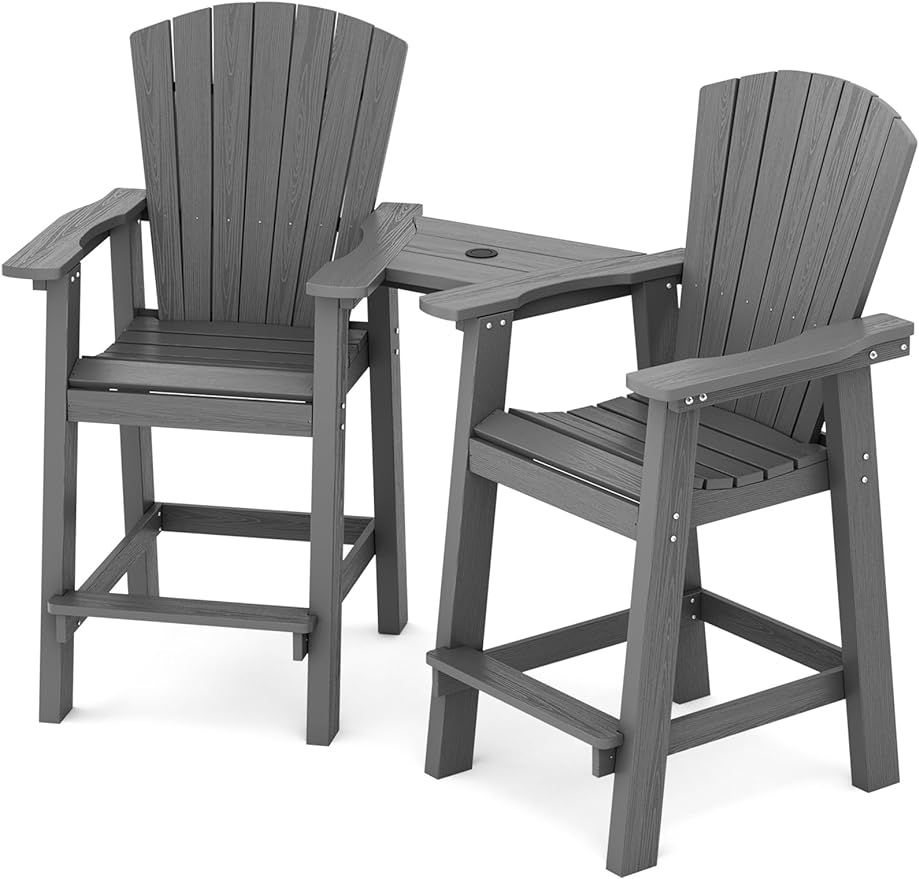 KINGYES Embossed Balcony Chair,Tall Adirondack Chair Set of 2 Outdoor Adirondack Barstools with C... | Amazon (US)