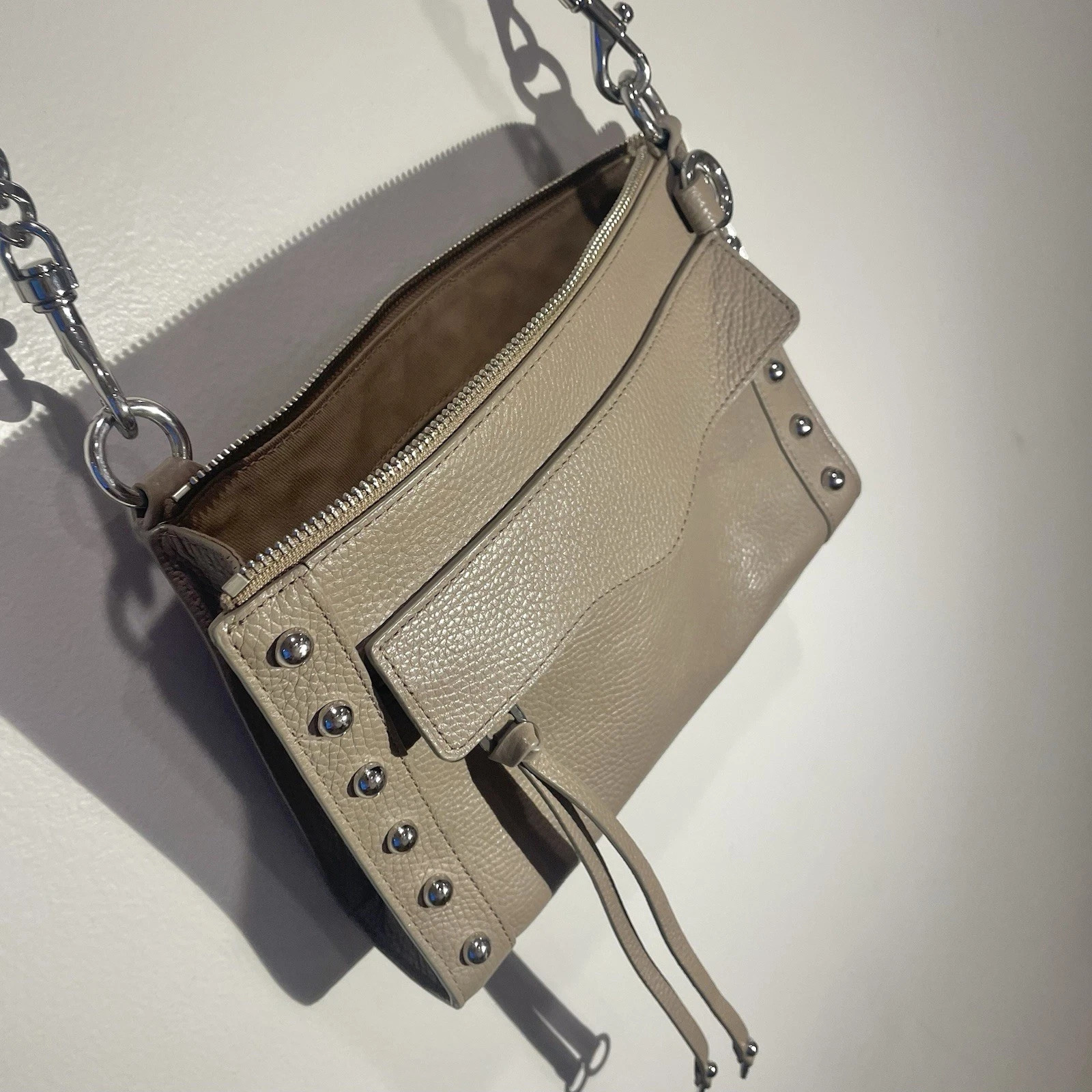 Rebecca Minkoff  Women's M.A.B. Crossbody Bag w Studs Gray Tan Shoulder Designer | eBay AU