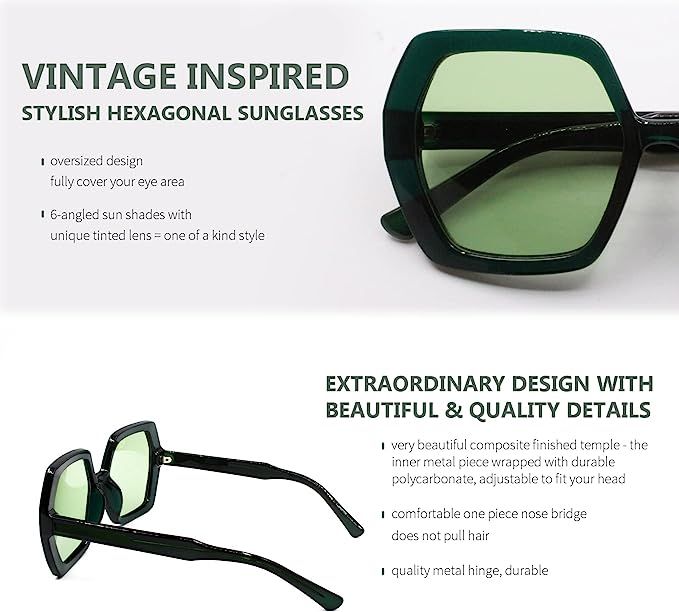 Freckles Mark Retro Oversized Hexagon Sunglasses for Women Irregular Trendy 60s Vintage Polygon S... | Amazon (US)