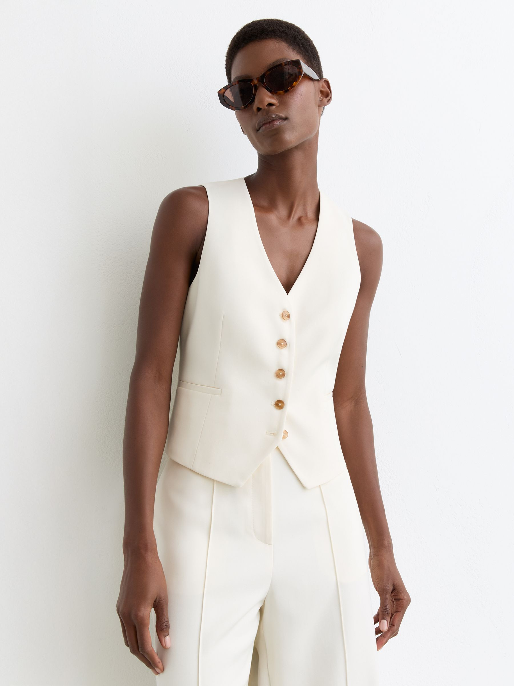 Reiss Button-Through Tailored Waistcoat in Cream - REISS | Reiss UK