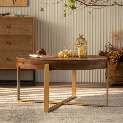 Retro Splicing Round Coffee Table,Fir Wood Table Top | Wayfair North America