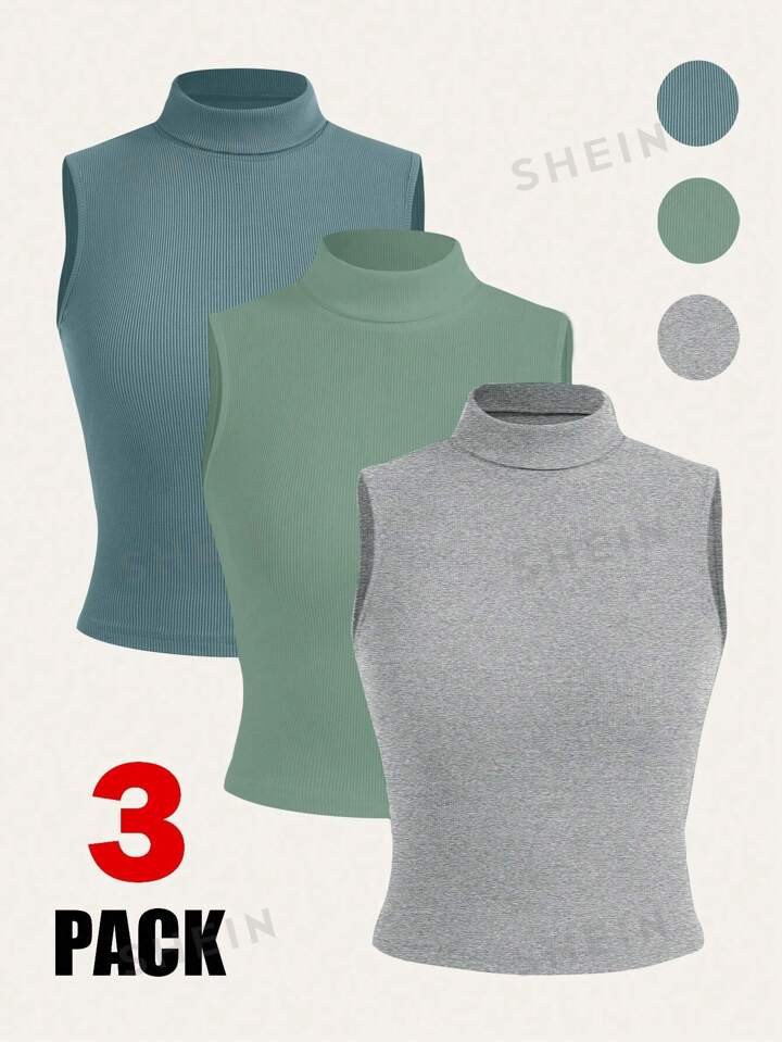SHEIN Essnce 3 st./set Basis Hoge hals Tank tops | SHEIN