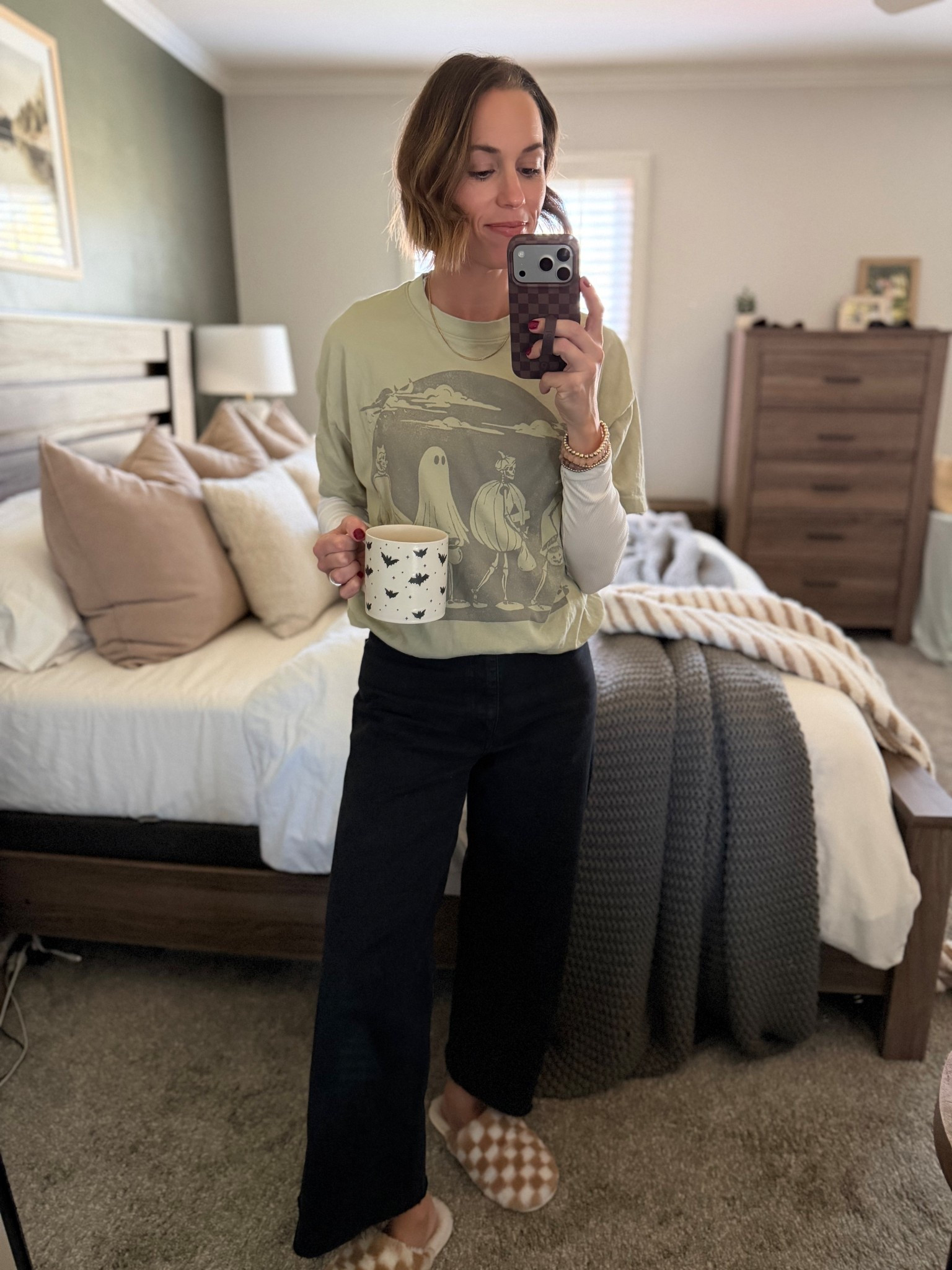 Happy Halloween!! I grabbed this shirt last year from AE but I’ll link some similar options. Also, these PANTS you guys!! They are an all time fave of mine and SO affordable. I have them in 3 colors and should probably look at the actual Jean variety because I love them so much! Hope you all have the best day! 🫶🏻

#LTKHalloween #LTKFindsUnder50