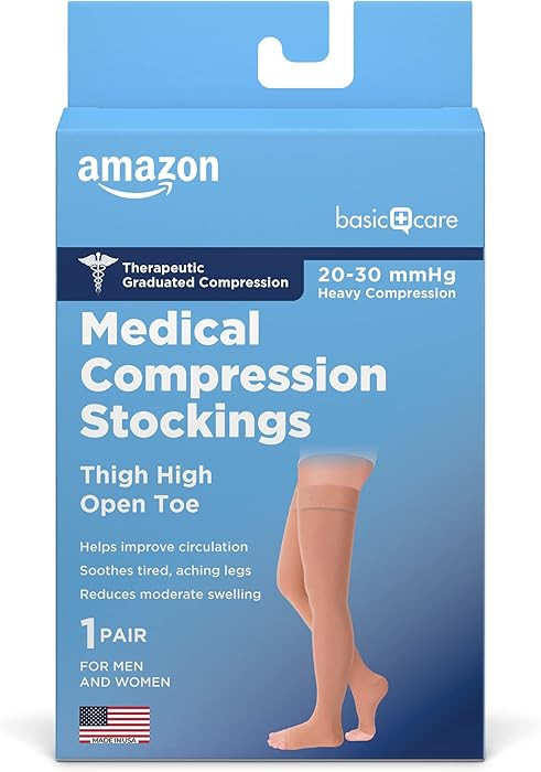 Amazon Basic Care Medical Compression Stockings, 20-30 mmHg Support, Women & Men Thigh Length Hos... | Amazon (US)