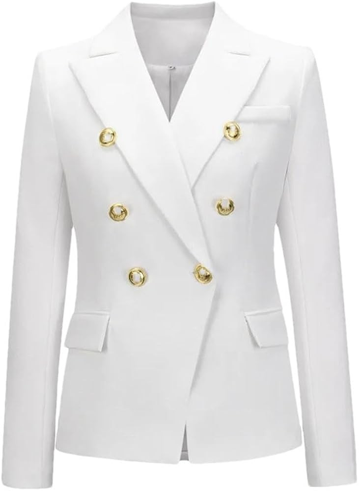 Women's Blazer Double Breasted Pocket Slim Fit Blazer Women White | Amazon (US)