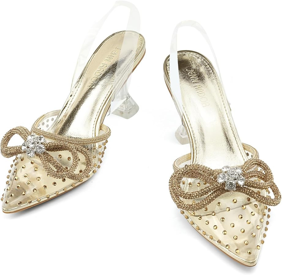 JENN ARDOR Slingback Heels for Women Low Heels Dress Shoes Bow Kitten Pumps Rhinestone Dressy Hee... | Amazon (US)