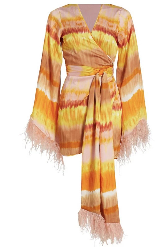 ALEXIS Multicolored Feather Embellished Dress SzM $590 | eBay US