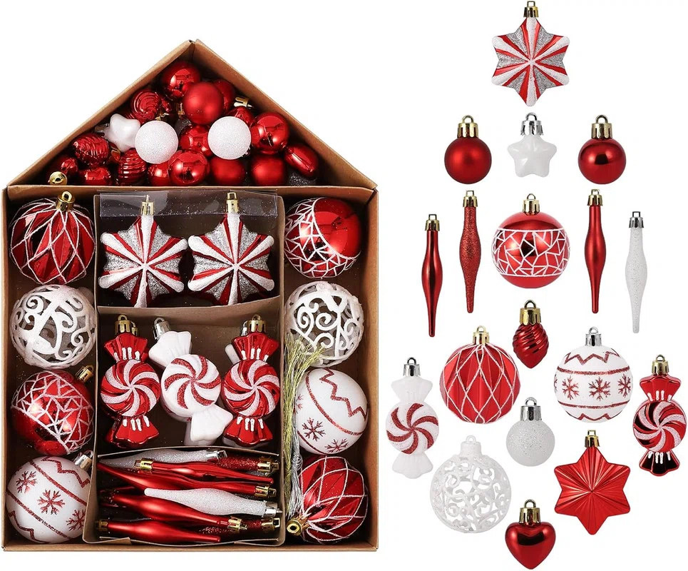 73ct Christmas Ball Ornaments Set, Shatterproof Xmas Tree Decor Ball Ornaments, Red | Wayfair North America