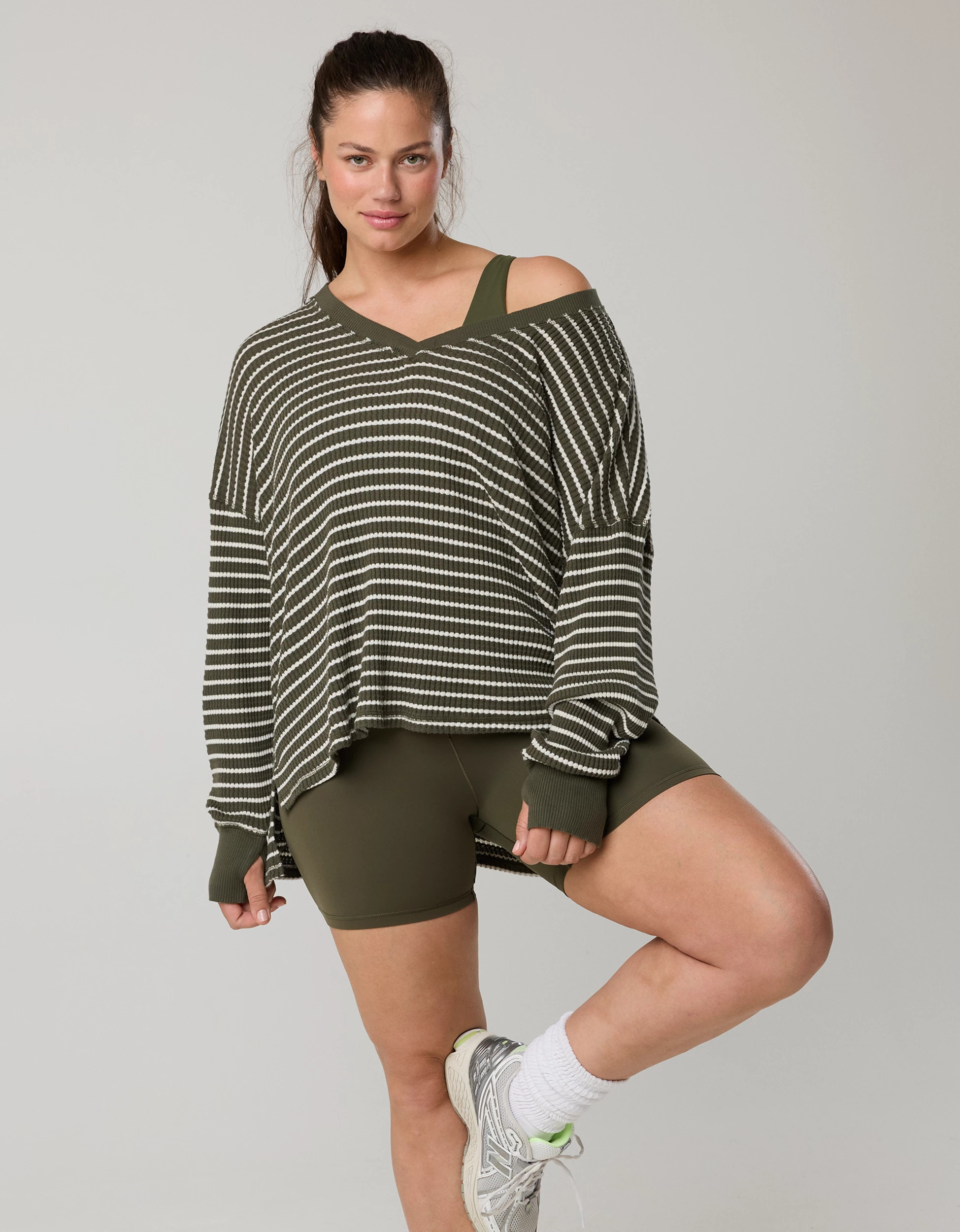 OFFLINE By Aerie Wow! Waffle Long Sleeve V Neck T-Shirt | American Eagle Outfitters (US & CA)