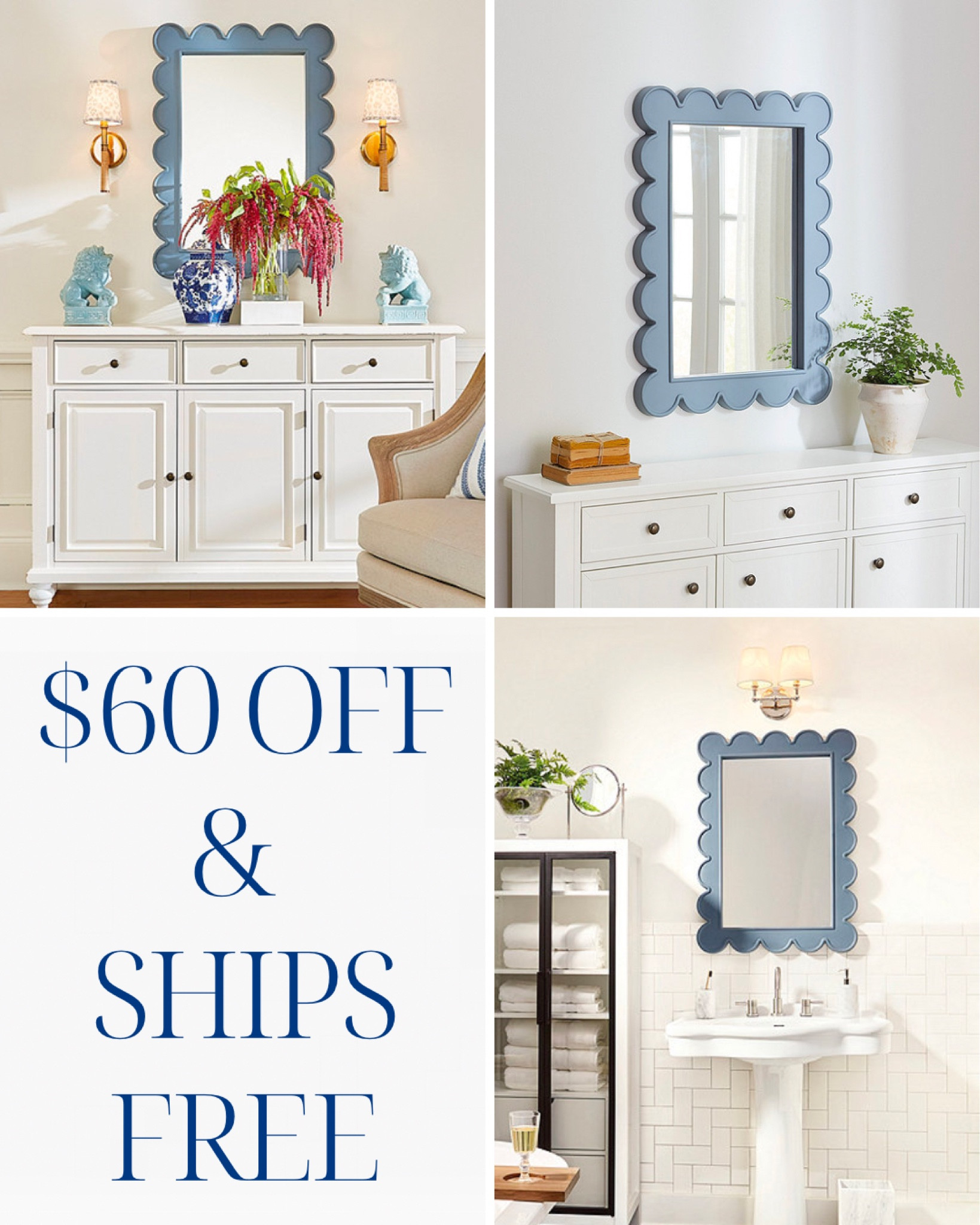 Blue, scalloped mirror, powder, room, near bedroom mirror, wall mirror, entry mirror, scallop, classic traditional home coastal home, blue and white home grand millennial Southern home Southern style, crappy home cottage beach, house, waterfront home home ideas home decor home decorating interior decorating interior design

#LTKhome #LTKsalealert