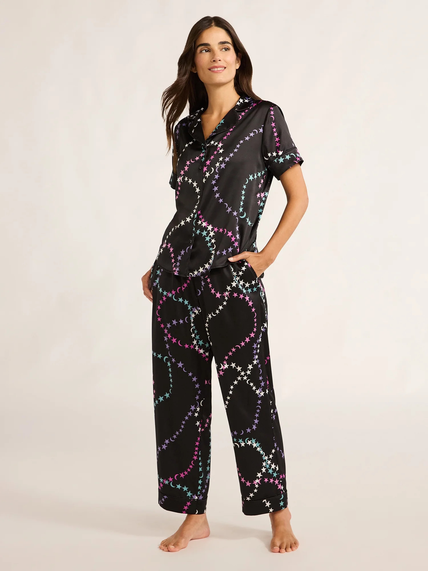 Joyspun Women’s Satin Top and Pants Pajama Set, 2-Piece, Sizes XS-3X | Walmart (US)