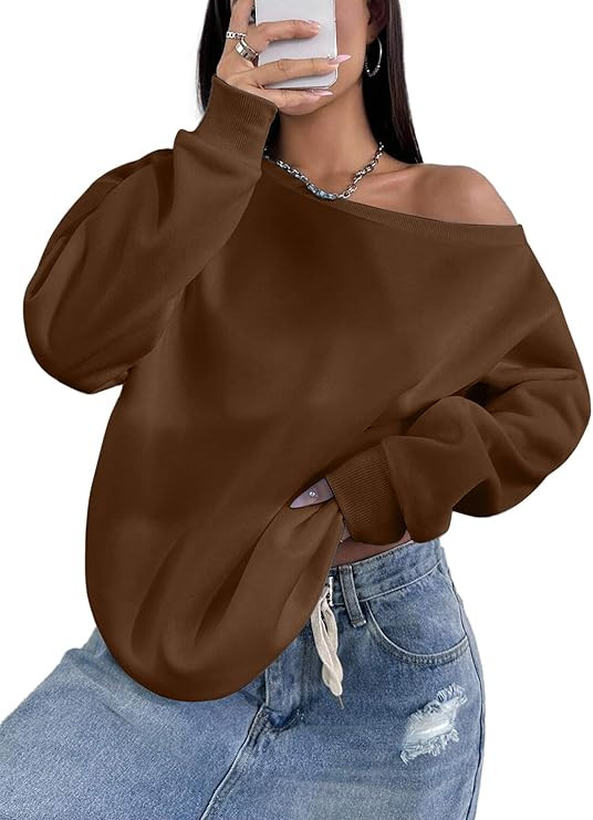 LovelyWholesale Women Off the Shoulder Sweatshirts Casual Long Sleeve Pullover | Amazon (US)