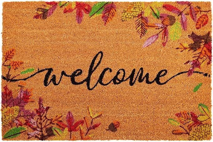 Juvale Natural Coco Coir Autumn Leaves Mat 24 x 36 Inches for Thanksgiving, Front Door, Welcome D... | Amazon (US)