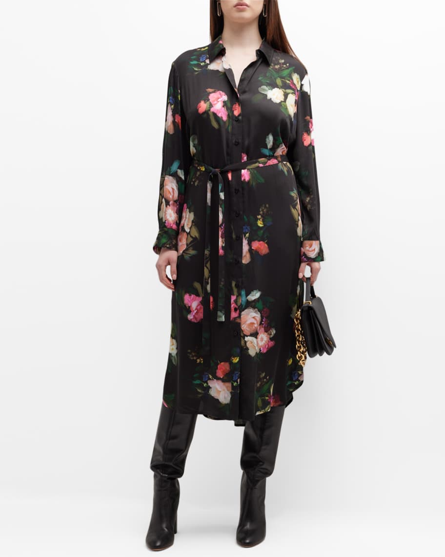 Finley Plus Size Alex Floral-Print Satin Shirtdress | Neiman Marcus