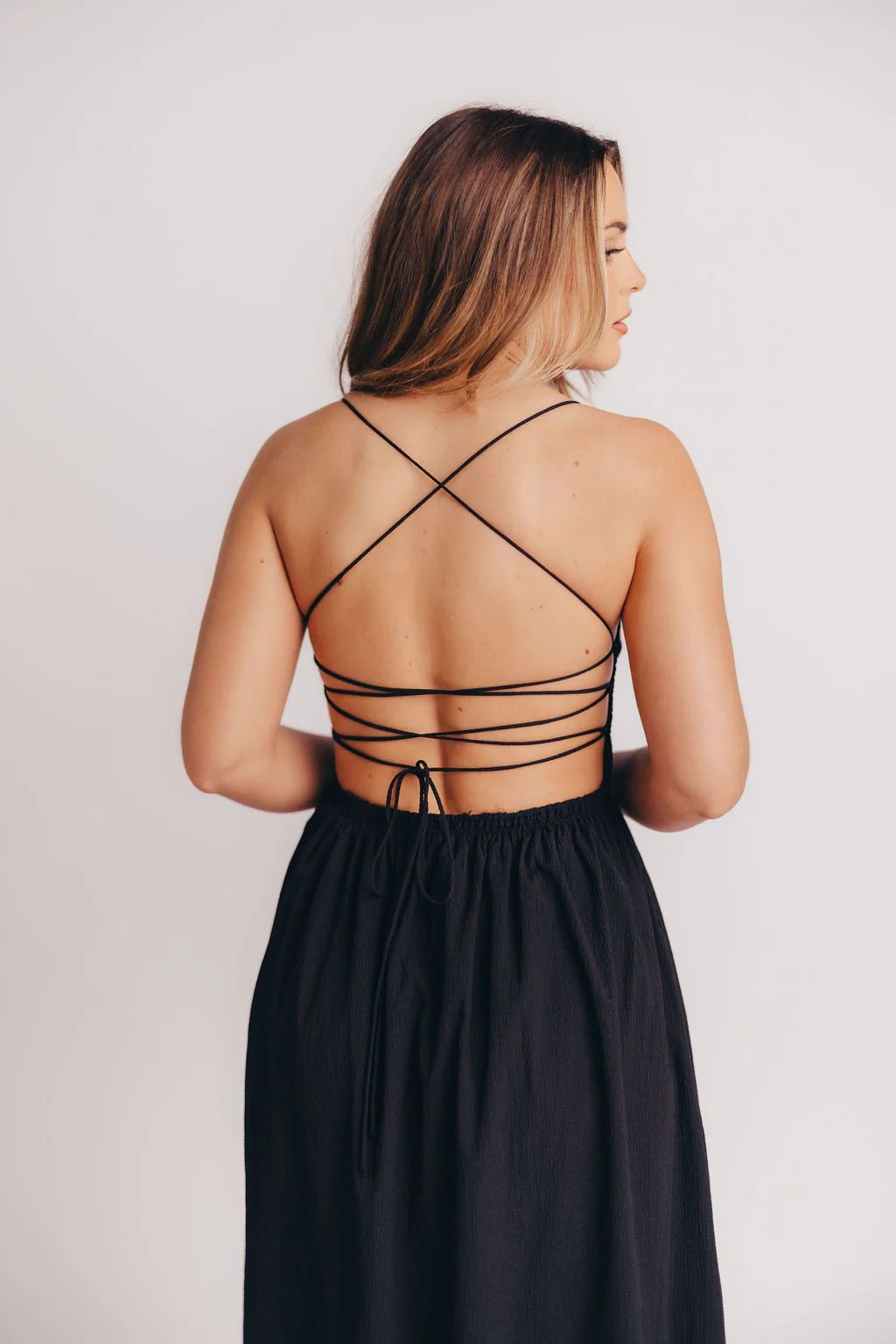 Serendipity Tie Back Maxi Dress in Black | Worth Collective