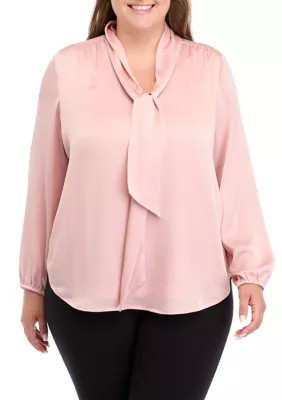 THE LIMITED Women's Plus Size Tie Neck Blouse, Pink, 2XL | Belk