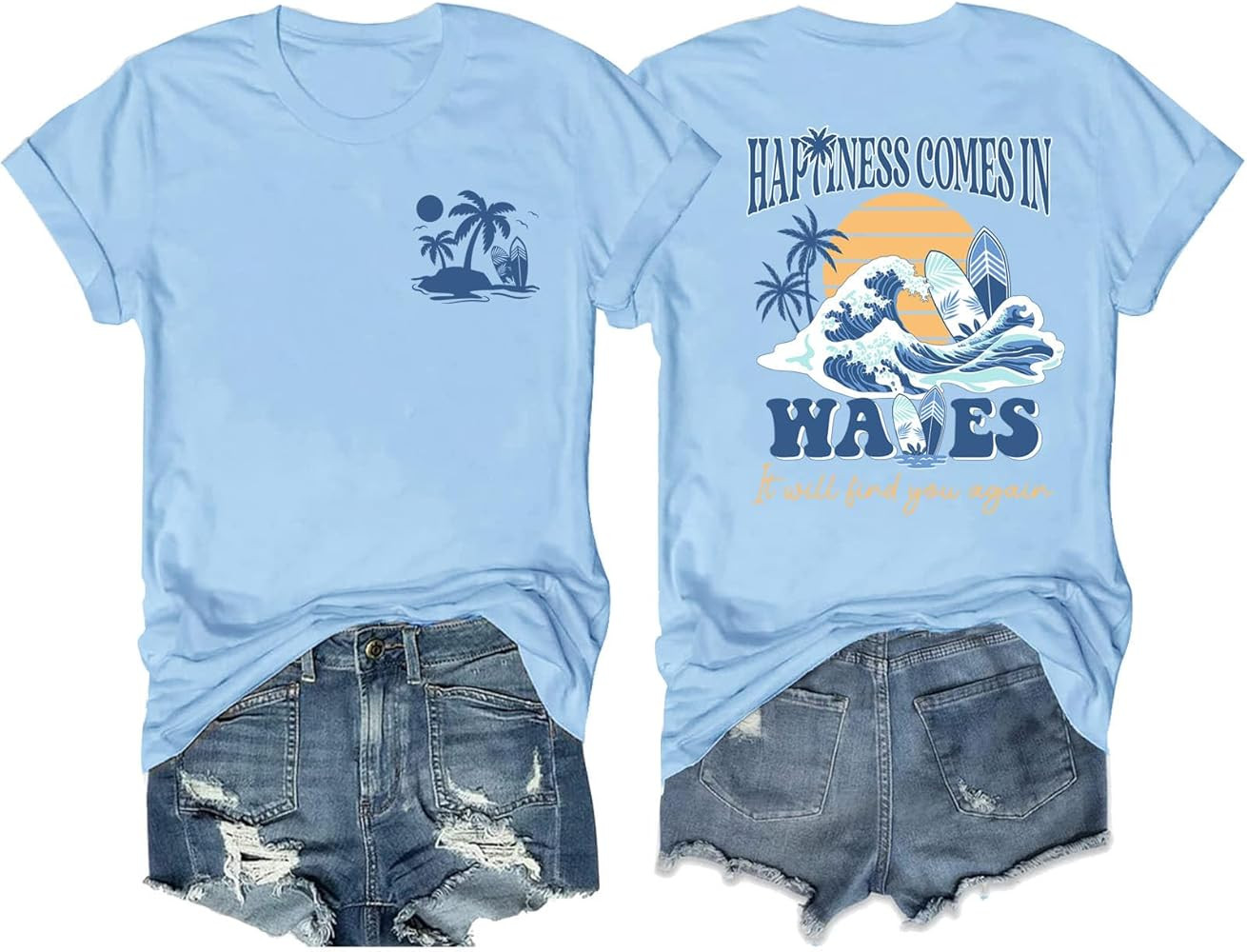 Hawaiian Shirts Womens Beach Tropical Palm Trees Graphic Tshirt Summer Vacation Short Sleeve Tee ... | Amazon (US)