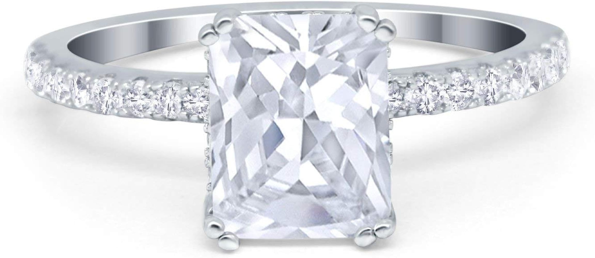 Blue Apple Co. Art Deco Radiant Cut Wedding Engagement Ring Round Simulated Cubic Zirconia Accent... | Amazon (US)