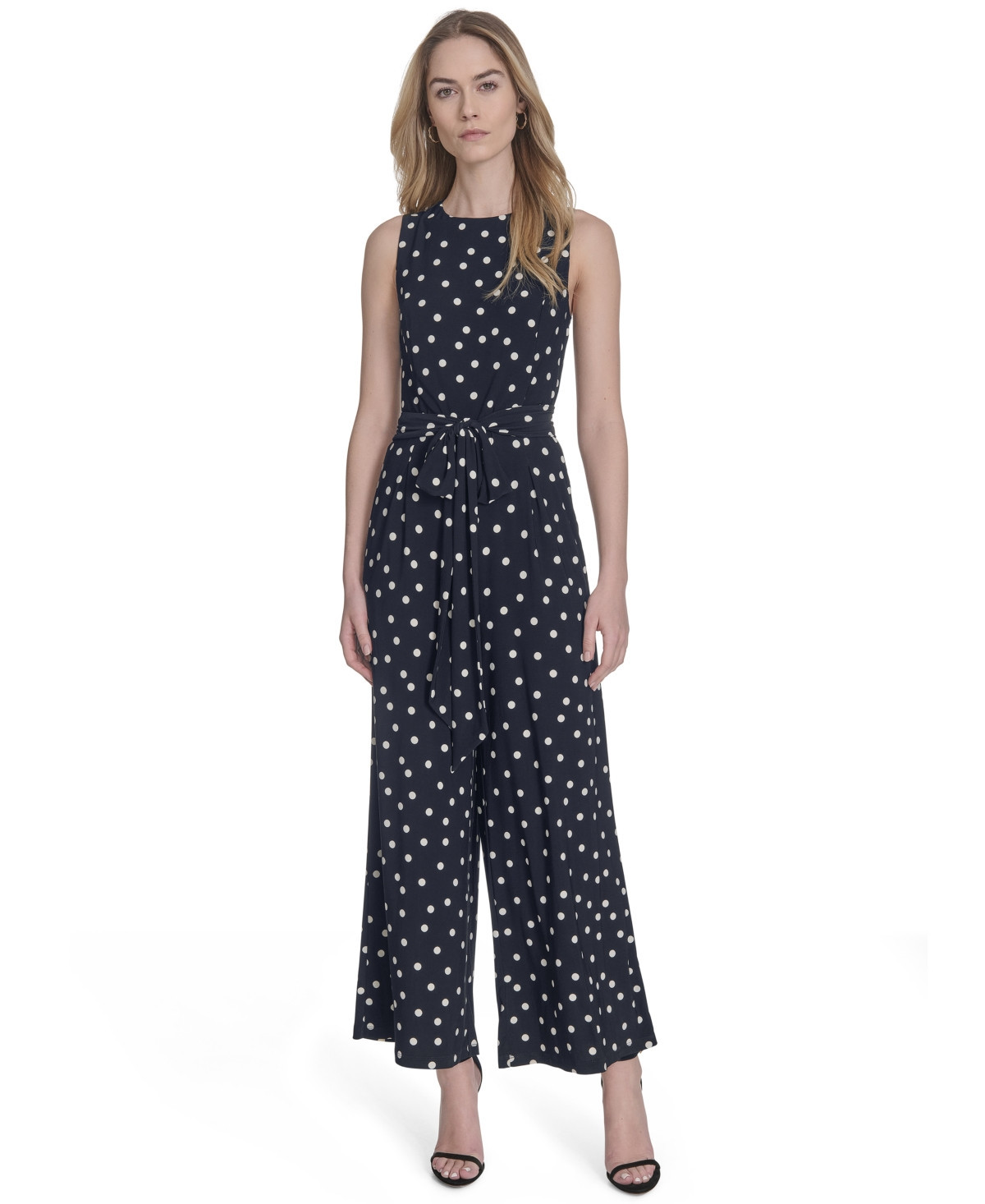 Tommy Hilfiger Women's Polka-Dot Straight-Leg Jumpsuit - Sky Captain/Ivory | Macy's