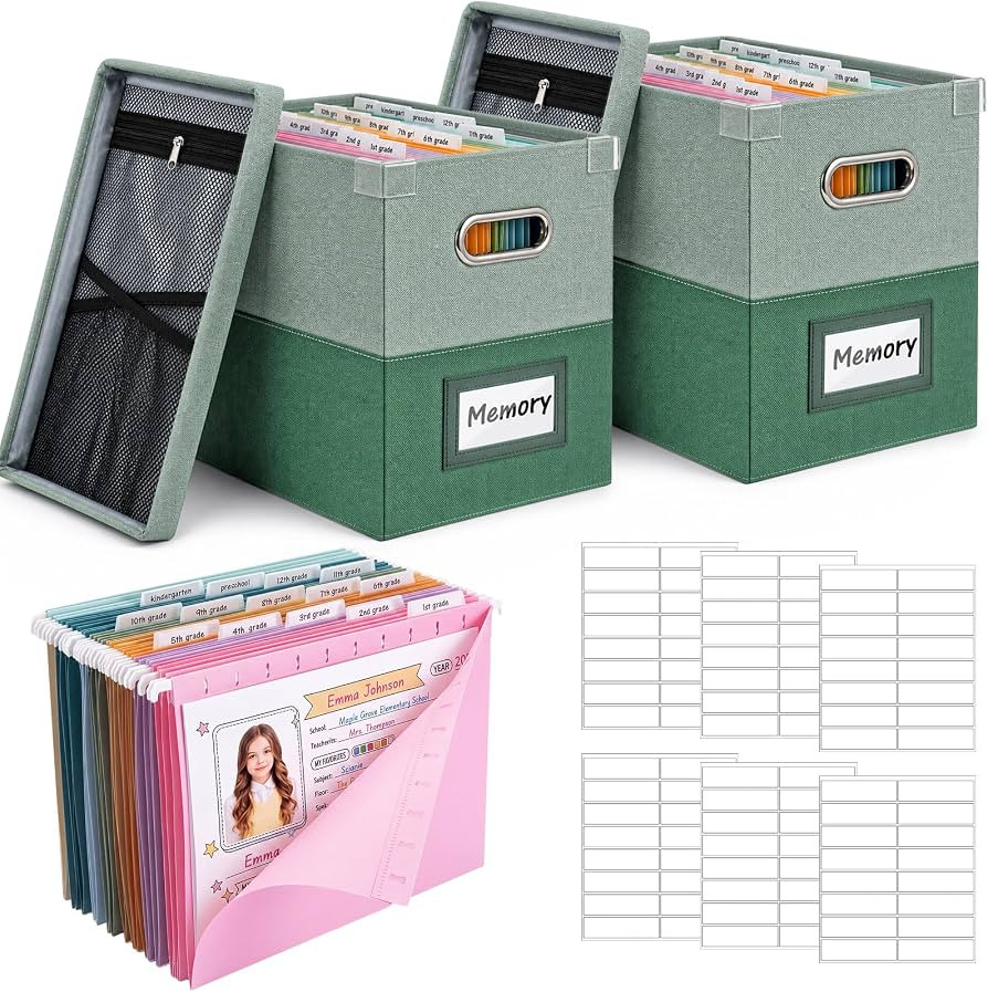 2 Set School Memory Box Organizer, School Keepsake Organizer K-12,Green | Amazon (US)