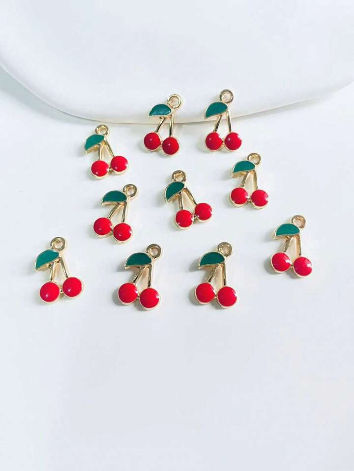 10pcs Cherry-Shaped Oil Drip Pendant DIY Earrings Bracelets Necklaces Jewelry Making | SHEIN