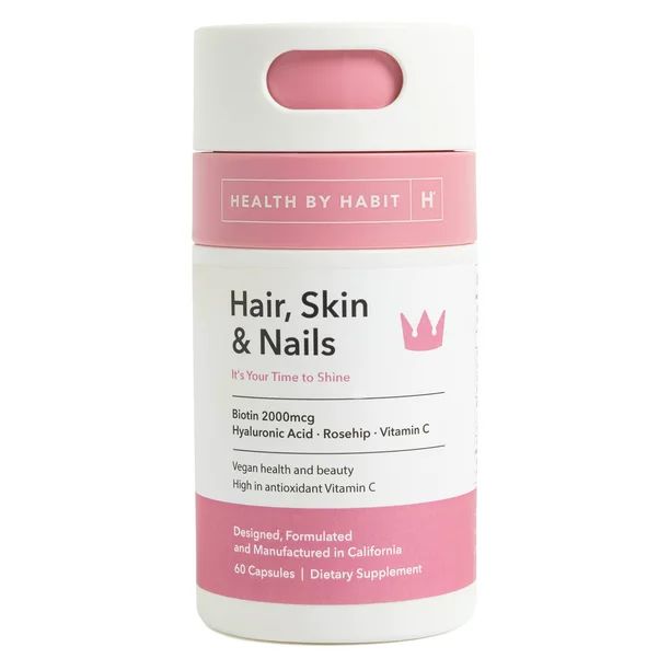Health By Habit Hair Skin & Nails Supplement, Biotin, Hyaluronic Acid, 60 Capsules - Walmart.com | Walmart (US)