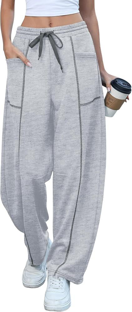 Rapbin Womens Barrel Pants Baggy Wide Leg Lounge Sweatpants Fashion Outfits with Pockets 2026 | Amazon (US)