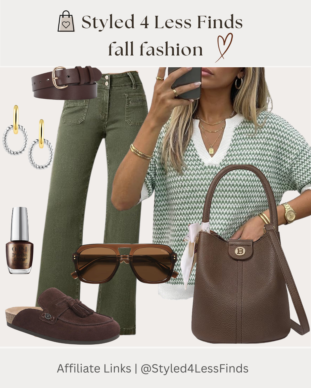 🍂 Fall Fashion Find: Olive + Chocolate Brown

A classic fall combination that always looks rich, elevated & effortless 🤎💚

I’m loving this mix of olive green, chocolate brown & warm neutrals—the perfect colour palette for transitioning into fall. The relaxed sweater, tailored denim and loafers keep the look comfortable, while the structured handbag and layered gold jewellery make it feel polished.

✨ Style Tip: When wearing earthy tones together, mix textures to keep the outfit interesting. Try denim + knitwear + suede or leather accessories for that effortless, luxe-for-less look. 

 #LTKcanada #LTKfall #LTKstyletip