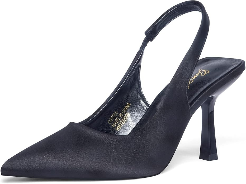 GENSHUO Women's Slingback Kitten Heel Pointed Closed Toe Stiletto Pumps Slip on Elastic Strap Wed... | Amazon (US)