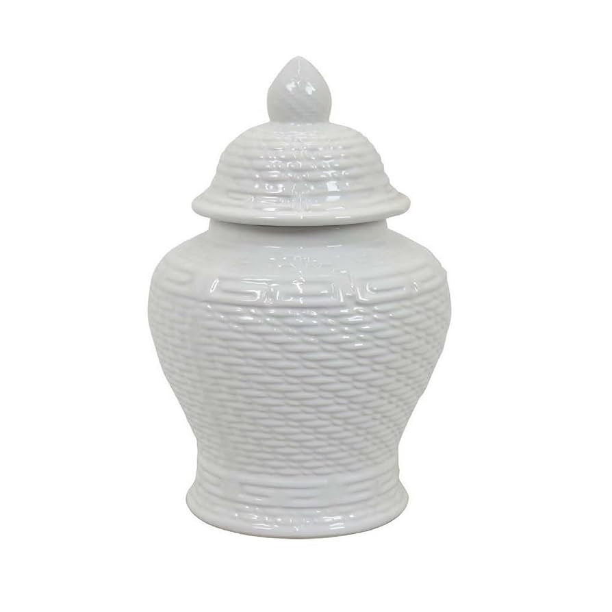 Bryan 13 Inch Temple Ginger Jar with Lid, Pristine White Ceramic Finish | Amazon (US)