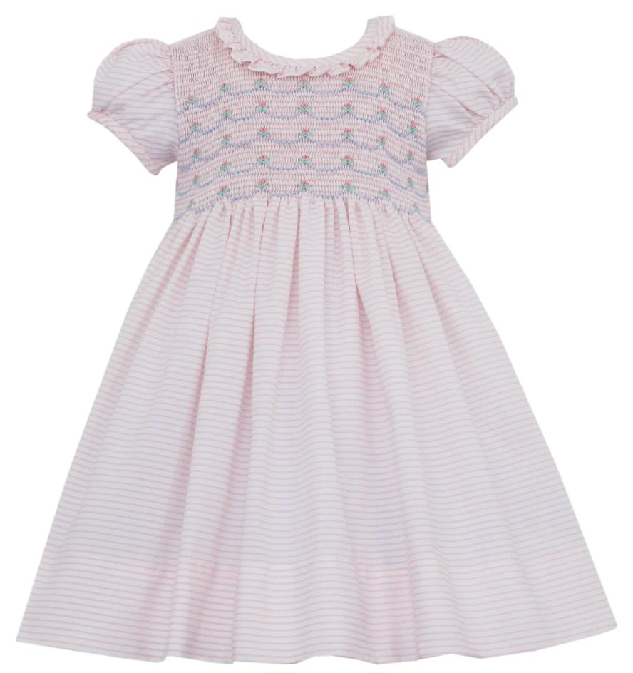 Pink & White Stripe Dress w/Ruffle Collar | Haute Totz