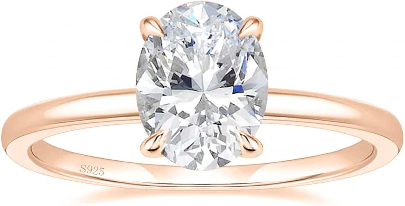 EAMTI 3CT 925 Sterling Silver Engagement Rings Oval Cut Solitaire Cubic Zirconia CZ Wedding Promi... | Amazon (US)
