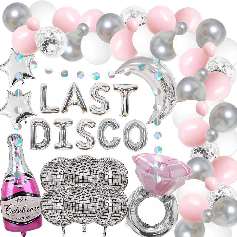 78 Packs Last Disco Bachelorette Party Kit Pink and Silver Balloon Arch, Ring Disco Ball Mylar Ba... | Amazon (US)