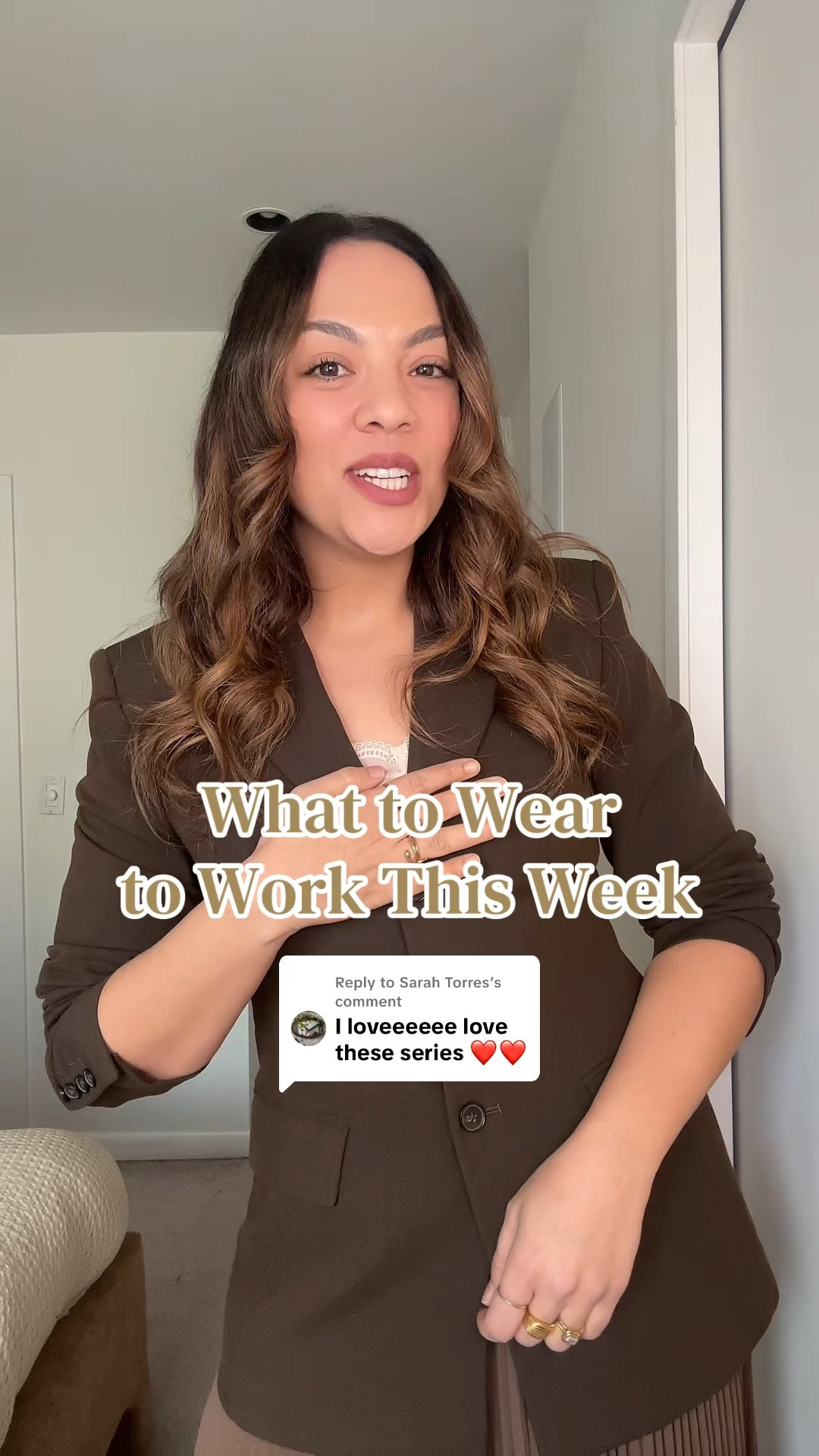 What you are going to wear to work this week!

Monday:
-Aritzia brown pleated midi skirt, I have a medium. 
-Aritzia brown cinched waist blazer, I have a size 10. 
-Brown suede kitten heels, similar linked. 
-Ganni leopard print tote bag. 

Tuesday:
-Aritzia high rise black tailored trousers, I have a size 10. 
-Abercrombie grey short sleeved sweater. Similar linked. 
-Aritzia black belt. 
-Madewell black leather bucket bag. 

Wednesday:
-Black poplin button up shirt, similar linked. 
-Aritzia high rise beige trousers, I have a size 10. Similar linked. 
-Black kitten heels, similar linked. 

Thursday:
-Aritzia beige midi dress, similar linked. 
-Oak + Fort oversized trench coat, I have the colour brindle and a size medium. 
-Poppy Barley black leather knee-high boots. 

Friday:
-Aritzia white T-shirt, I have a medium. 
-Zara brown suede jacket, I have a large. 
-Gap dark wash loose low rise jeans, I have a size 10. 
-Zara brown Mary Jane flats. 



#LTKworkwear #LTKwinter #LTKstyletip