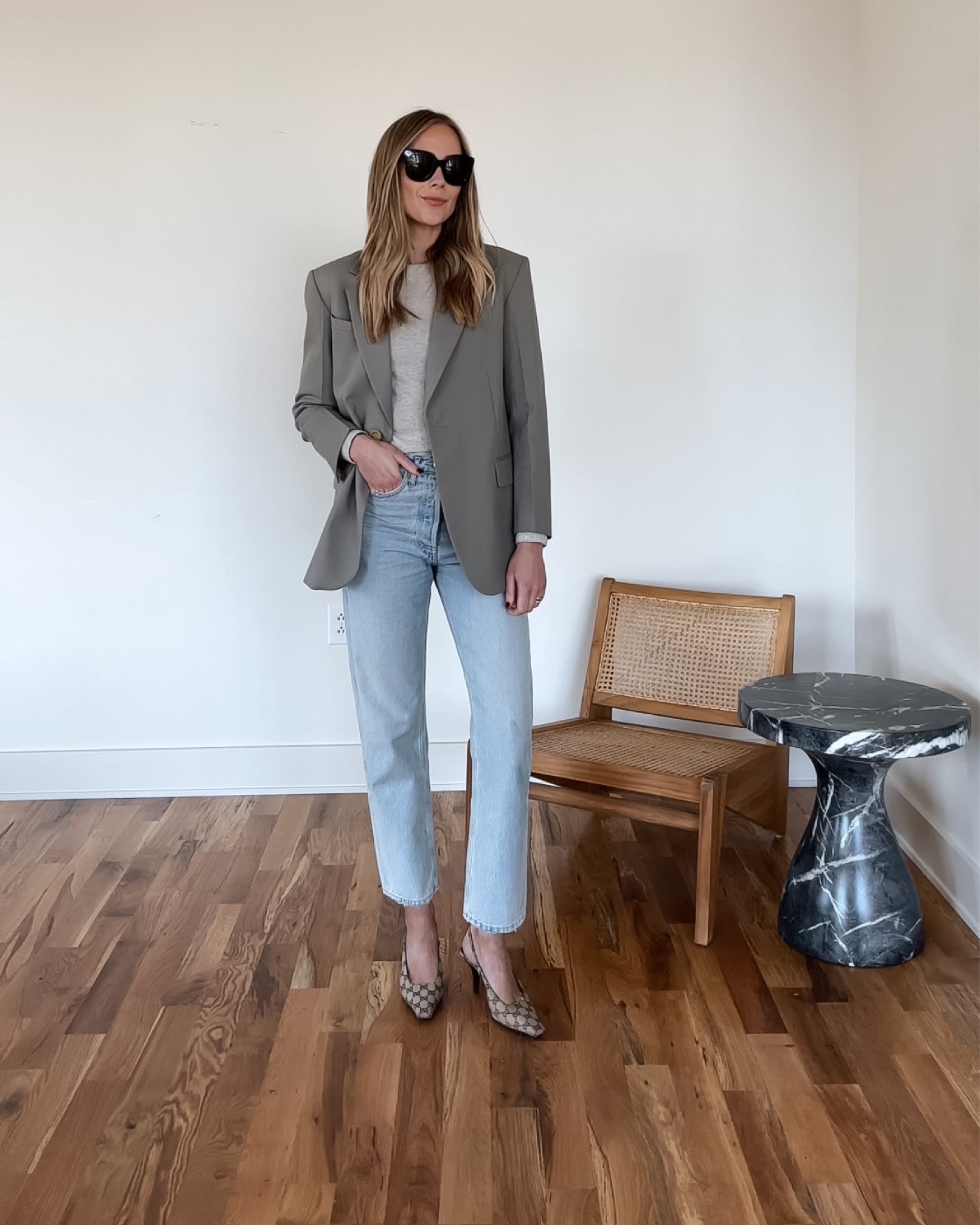 Fashion Jackson wearing blazer, AGOLDE jeans, Gucci slingbacks, workwear outfit, fall outfit #fashionjackson 

#LTKstyletip #LTKSeasonal #LTKunder100