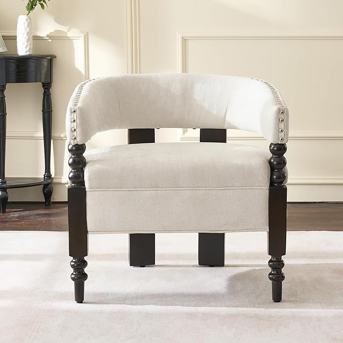 LOULENS Barrel Accent Chair, Vintage Chenille Upholstered Lounge Chair with Solid Wood Legs, Comf... | Amazon (US)