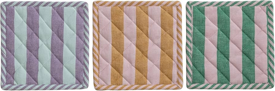 Creative Co-Op 3-Piece Woven Cotton Striped Pot Holder Set, Multicolor | Amazon (US)