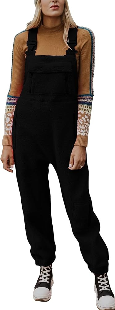 Ebifin Women's Fleece Warm Overalls Winter Loose Casual Jumpsuits with Pockets | Amazon (US)