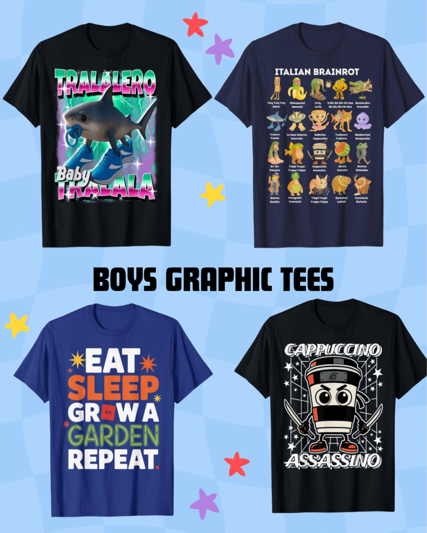 Back to School tees for boys and teens Gamer style, Italian Brain Rot, Graphic Tees 


#backtoschool #graphictees #italianbrainrot 

#LTKFamily #LTKKids