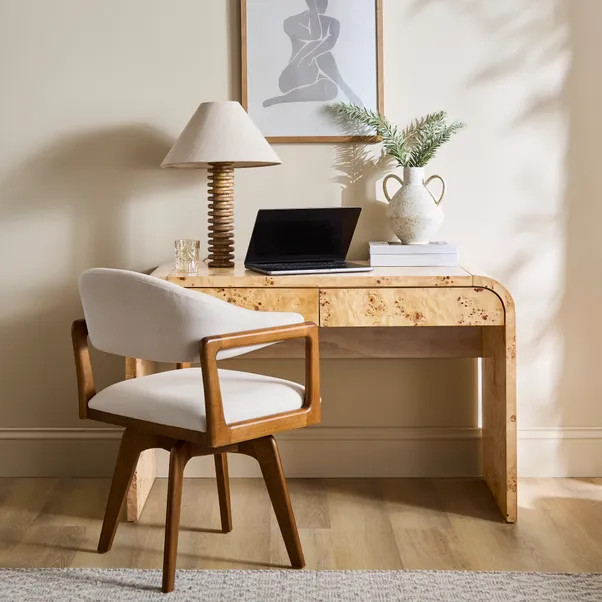 Seana 2 Draw Desk, Burl Wood | Dunelm