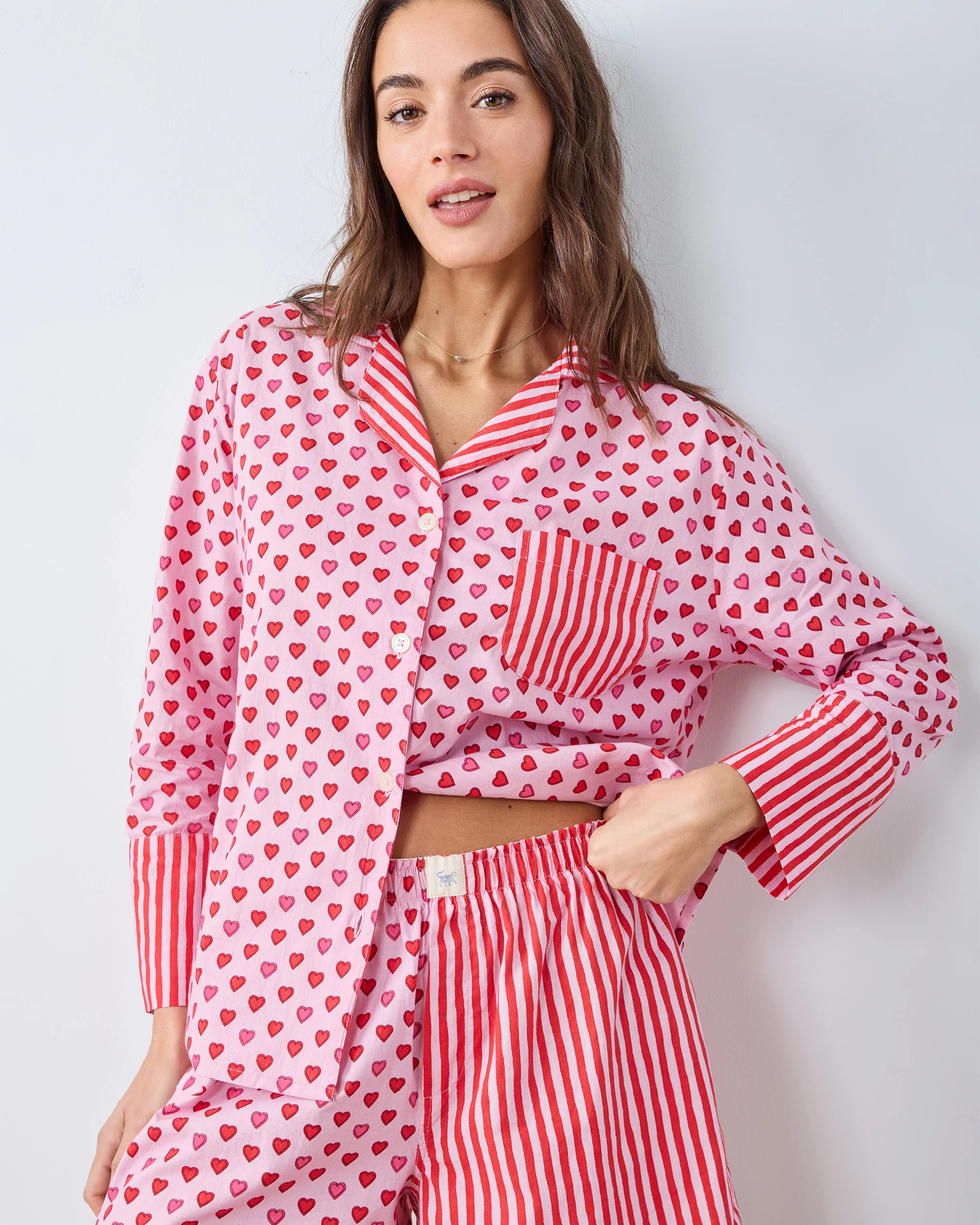 Printfresh Women's Valentine's Day Organic Cotton Boxer Shirt Set in Pink Candy Hearts | Printfresh