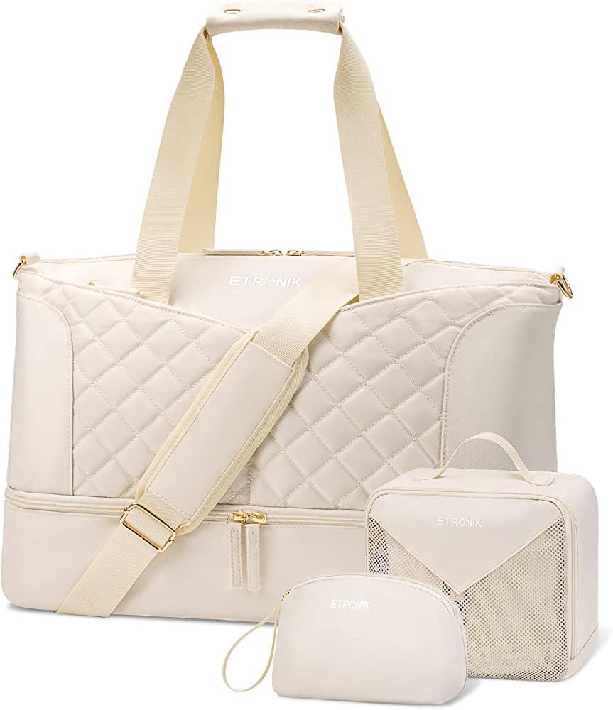 ETRONIK Weekender Bag for Women, Medium Gym Bag 3 Pcs Set, Travel Bag with Shoe Compartment, Carr... | Amazon (US)