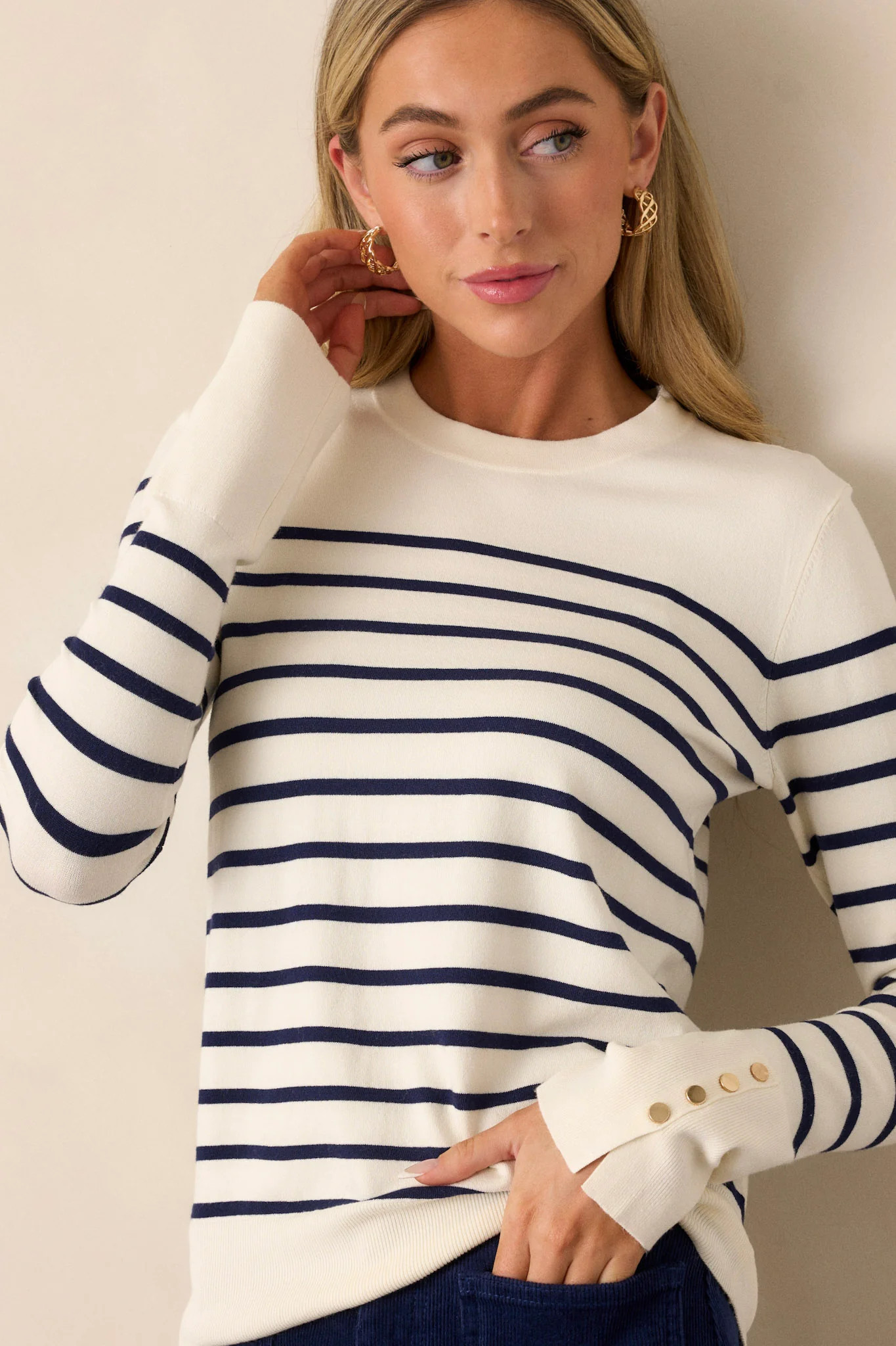 Scarlet Mist Navy Stripe Long Sleeve Top | Red Dress